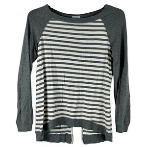 Sunday Stripe Baseball Long Sleeve Slit Back Top Small
